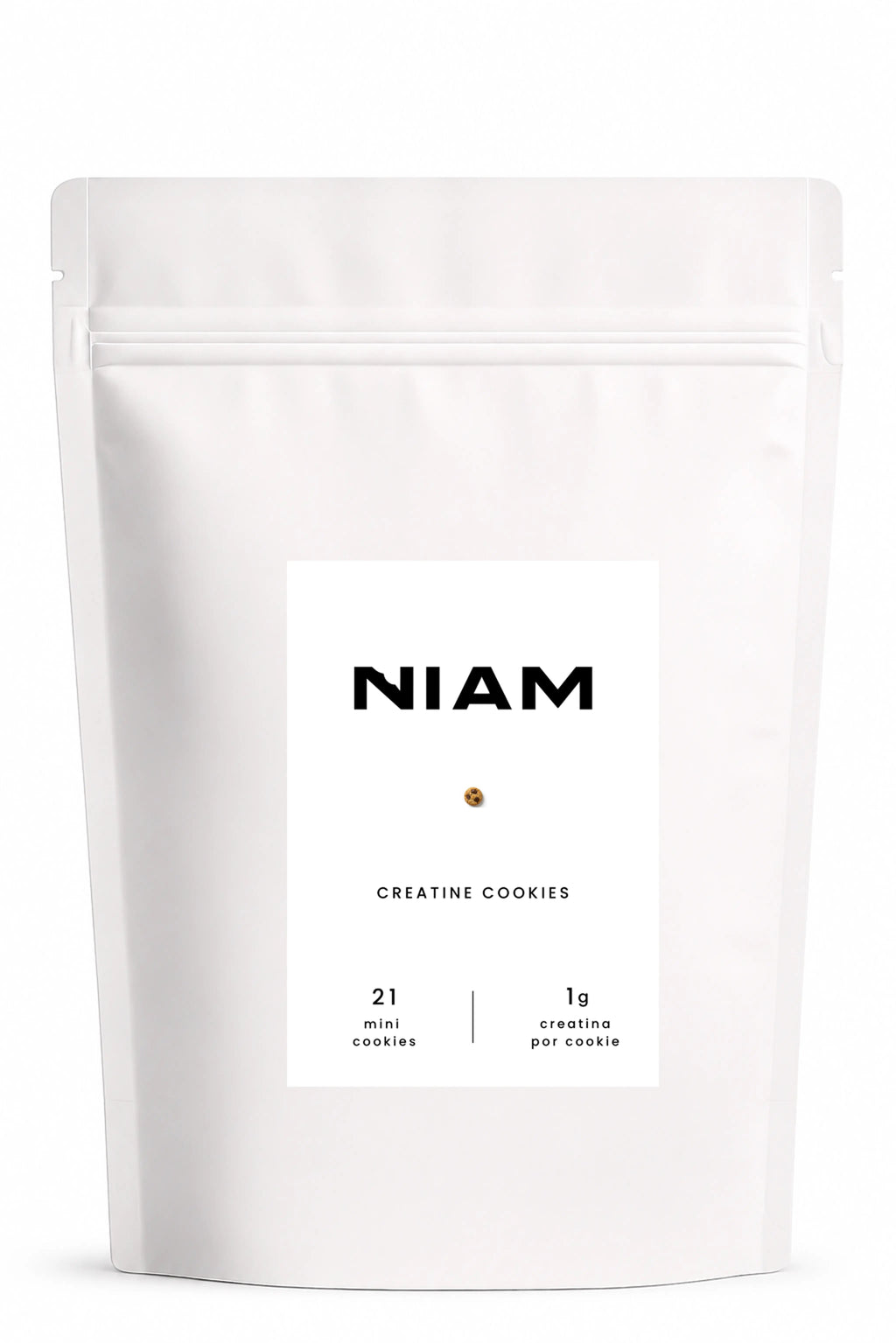 Bolsa de NIAM Creatine vista de frente, con el wordmark NIAM en negro sobre el envase.