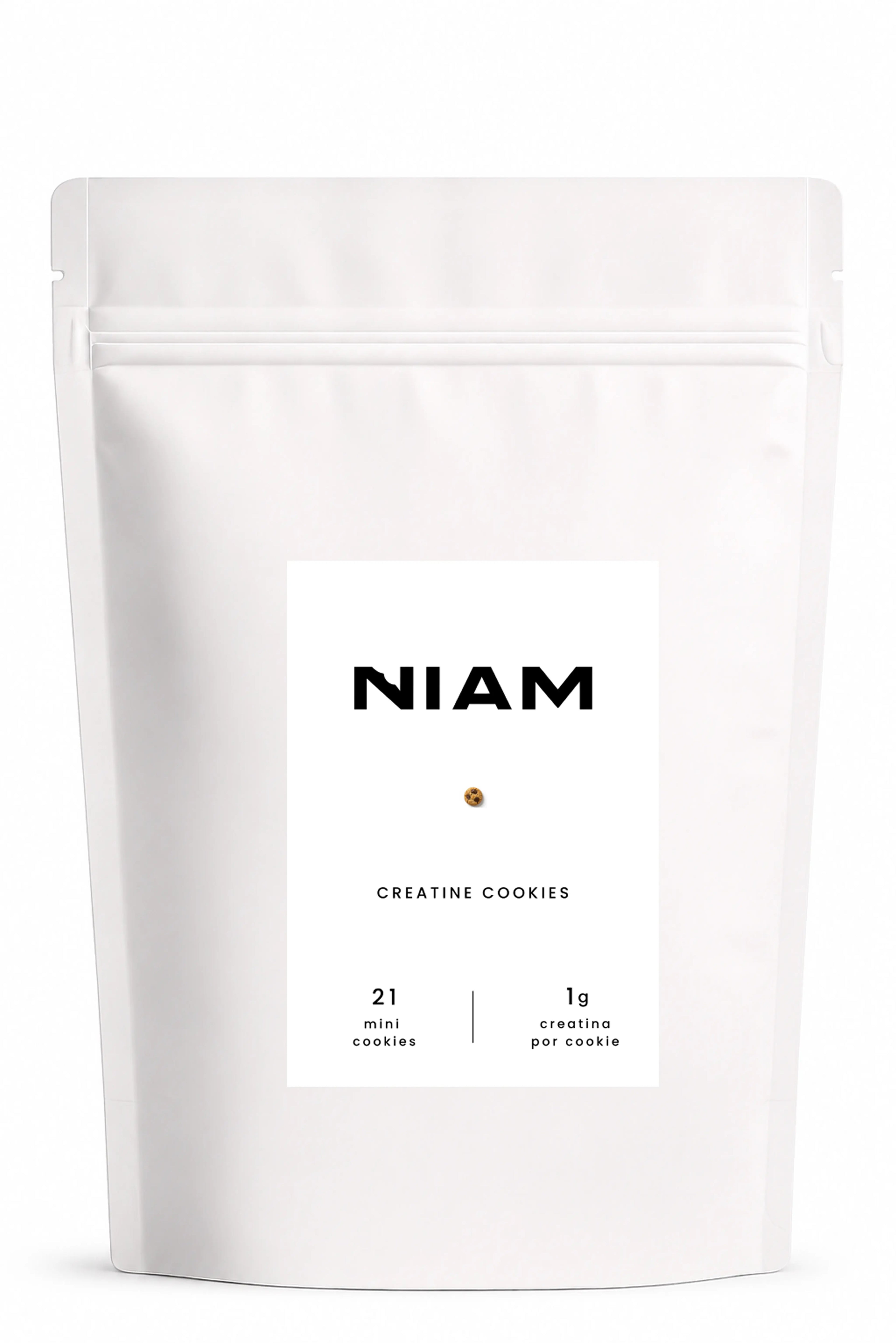 Bolsa de NIAM Creatine vista de frente, con el wordmark NIAM en negro sobre el envase.