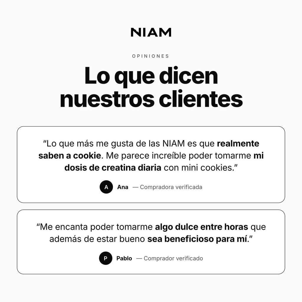 Opiniones de clientes de NIAM: Ana y Pablo, compradores verificados.