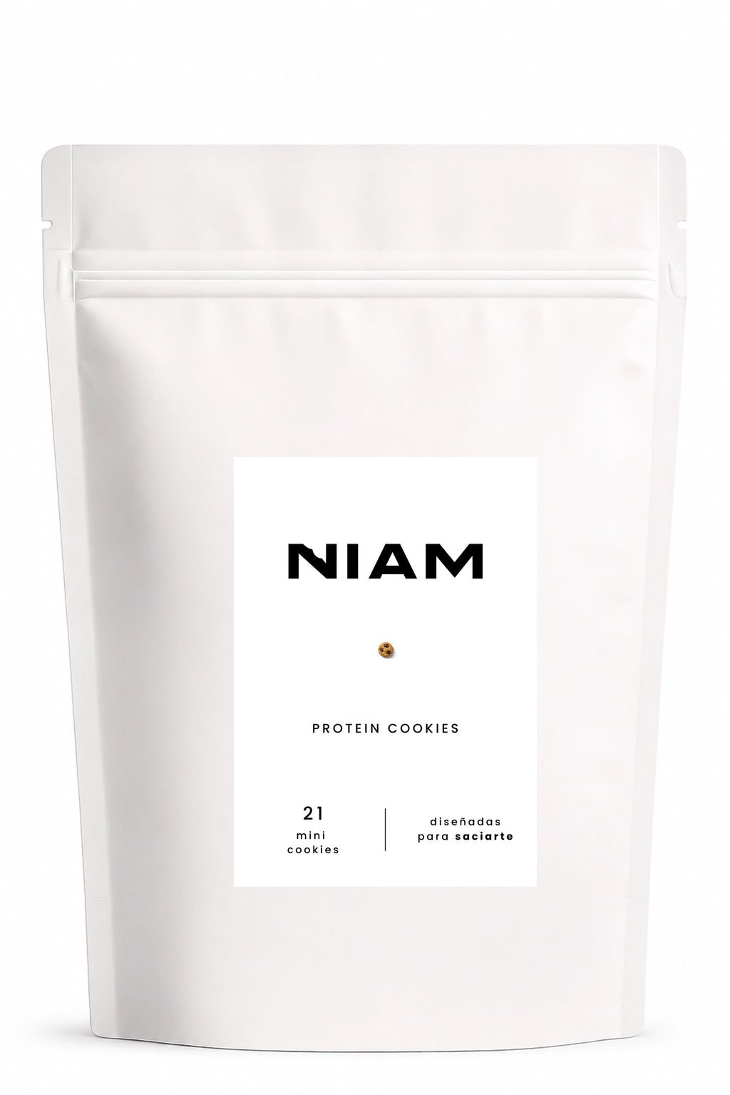 Bolsa de NIAM Protein vista de frente, con el wordmark NIAM en negro sobre el envase.